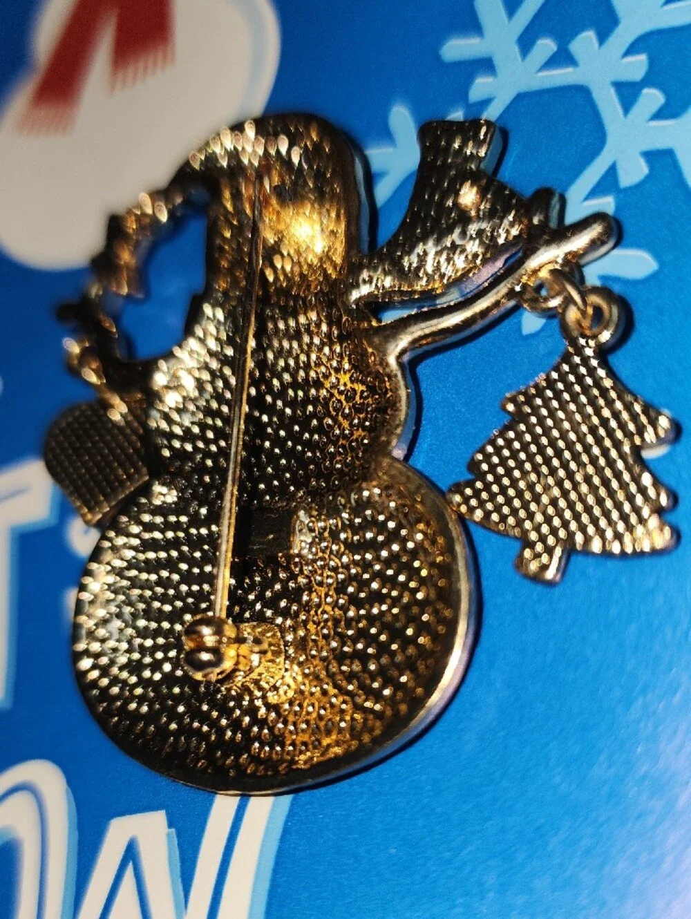 Sparkling Snowman Holiday Brooch - White & Gold